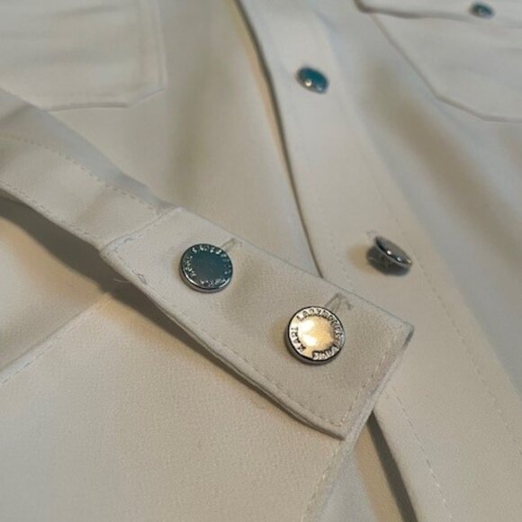 Karl Lagerfeld Paris Women's Epaulette Button up Shirt - Soft White - Picture 3 of 11